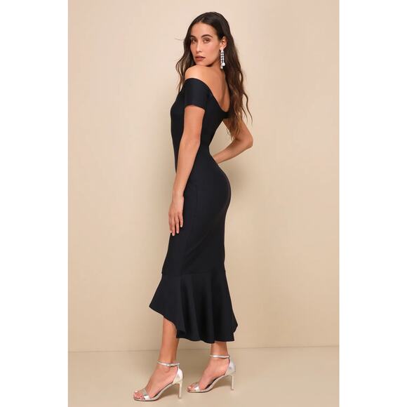 NWOT Lulus How Much I Care Black Off-the-Shoulder Midi Dress Prom Size S - Picture 3 of 7
